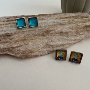 Classic Edgy  Square Stud Earrings - Stylish Retro Small Earring Set